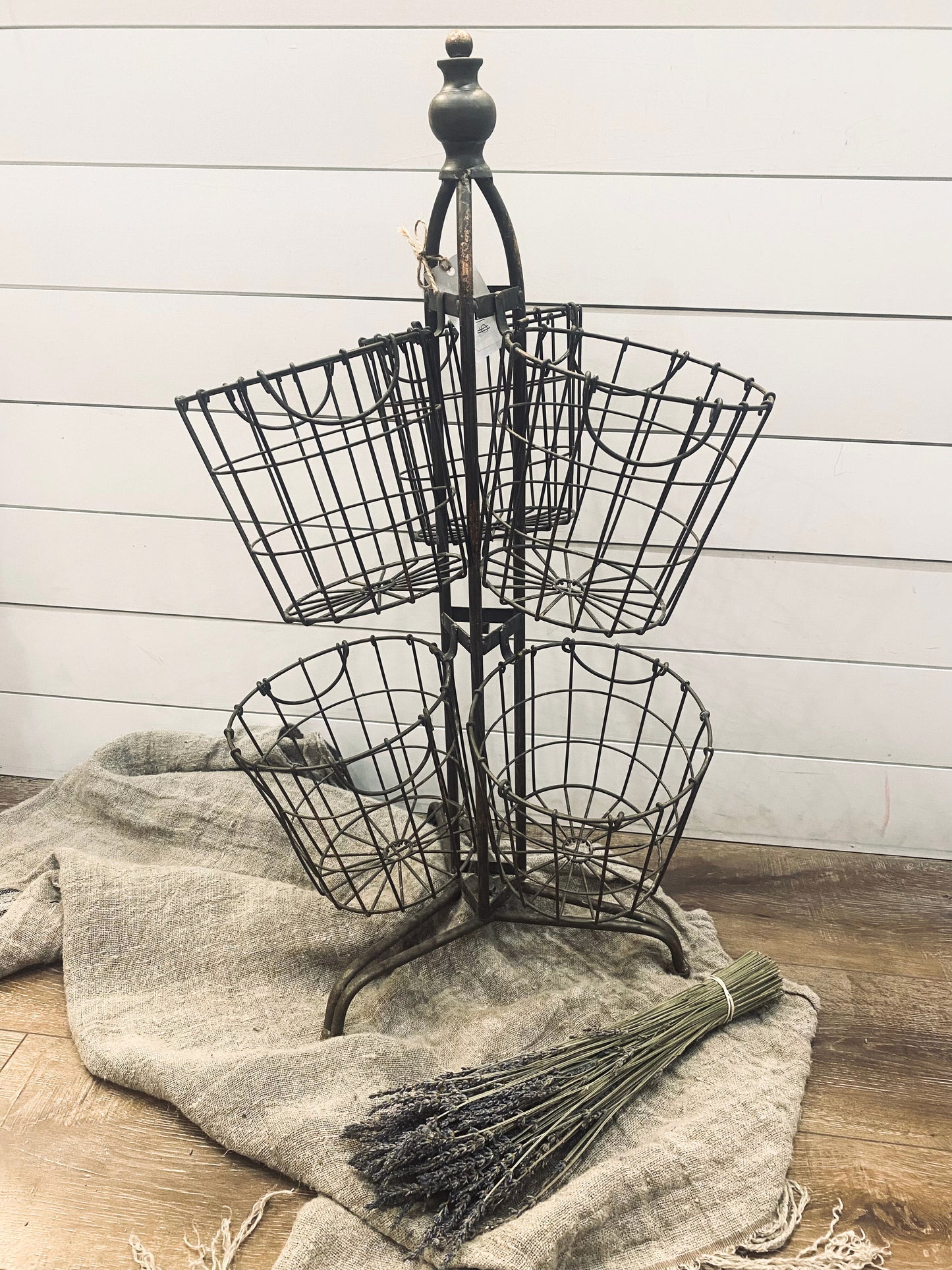 Rustic Metal Basket & Stand