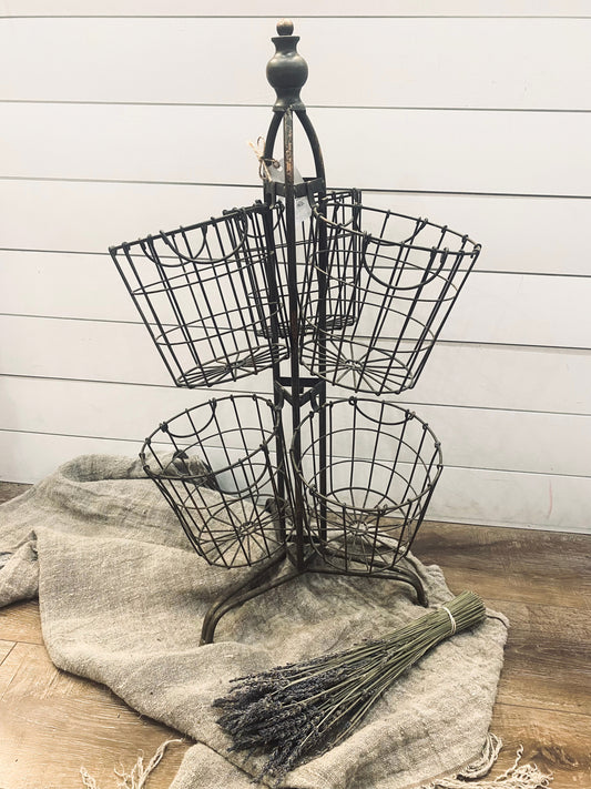 Rustic Metal Basket & Stand