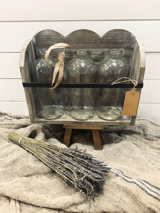 Scalloped Stand with Vintage Bottles